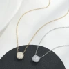 Diamond rounded corner square silver necklace for women, closely set with small diamonds, sugar cube pendant, fine O-chain, cool and simple collarbone chain, factory direct sales full image